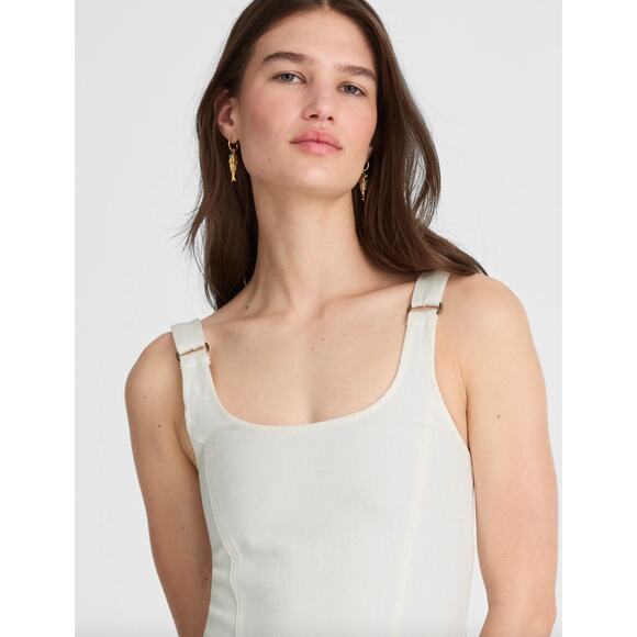 Madewell Denim Scoopneck Midi Dress Pure White Wash A Line Minimalist Medium NWT - Picture 5 of 15